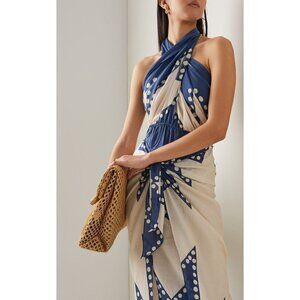 Johanna Ortiz Beach Panache Printed Cotton Voile Maxi Dress White Blue Size 4